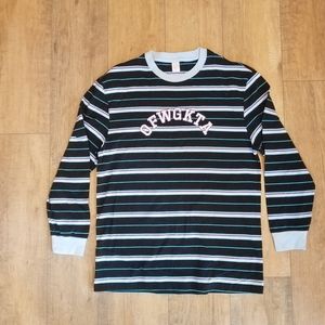 Men's cotton shirt. Black with light blue and purple stripes.